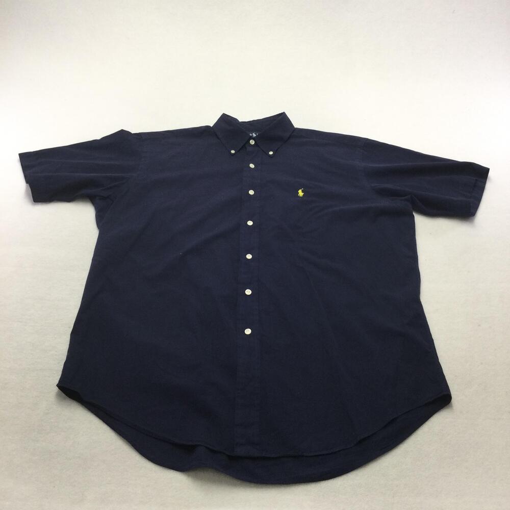 Ralph Lauren Shirt Mens Large Navy Blue Short Sleeve Button Down Classic Cotton